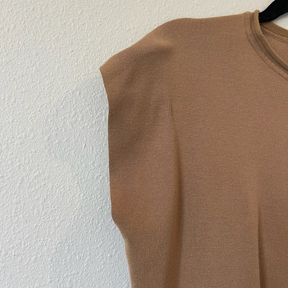 Lillusory Womens Cap Sleeve Ribbed Knit Sweater Top Camel Tan Medium - Picture 4 of 6
